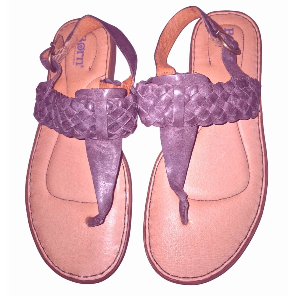Born Womens Braided Leather Sandals Size 8M Brown Adjustable Strap Slip-On Comfo